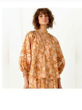 Spell Anne Long Sleeve Blouse In Peach Floral Sz M